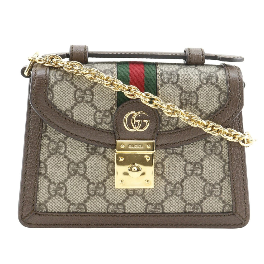 Gucci Ophidia Sherry Chain GG Supreme Canvas Flap 2Way Crossbody Bag Brown